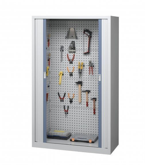 Armoire d'atelier à rideaux équipée